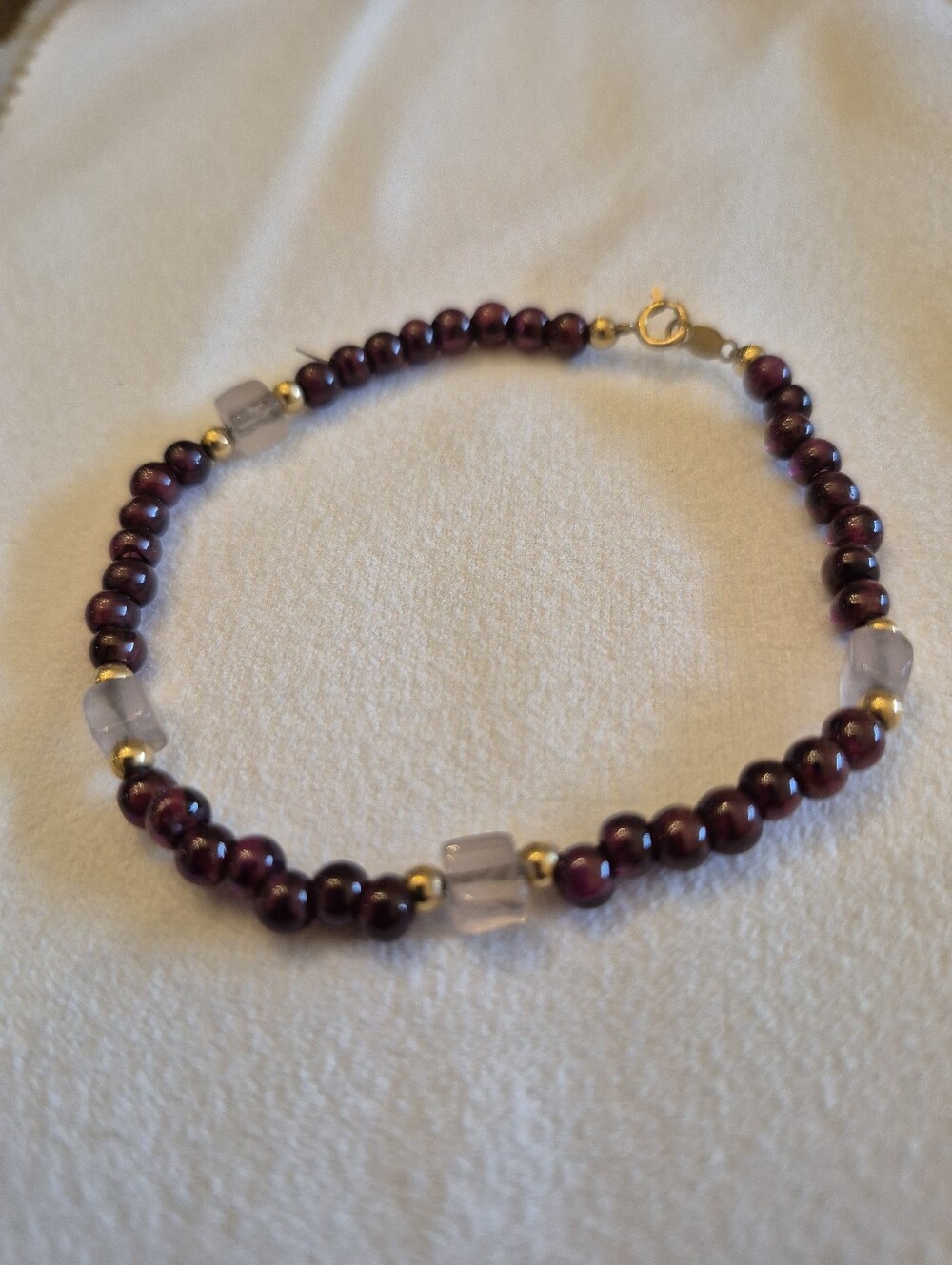 14k Garnet and Rose quartz bracelet